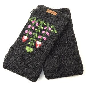 KUSAN ⚜ WOMEN'S BLACK WOOL OPEN FINGERS WINTER MITTENS